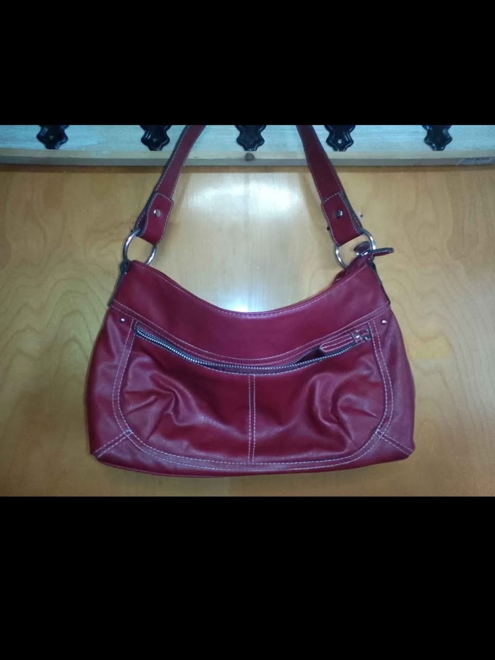 Classic Red Leather Shoulder Bag - Women